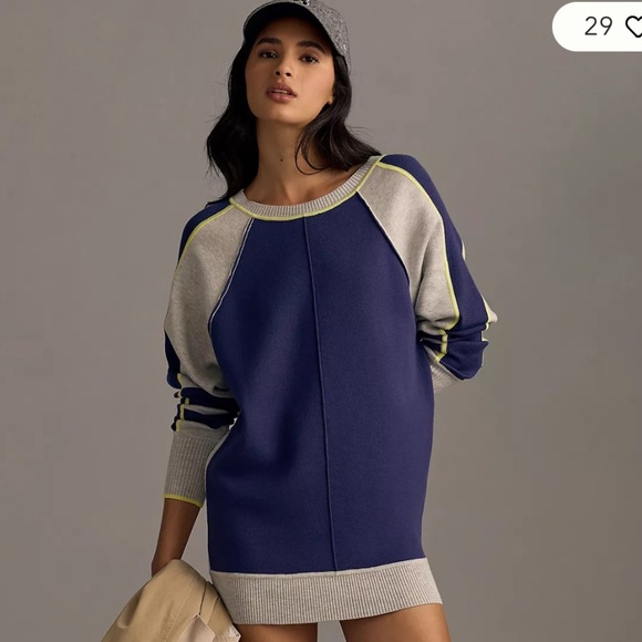 Anthropologie daily practice color block crewneck jersey mini jumper dress - Picture 13 of 13